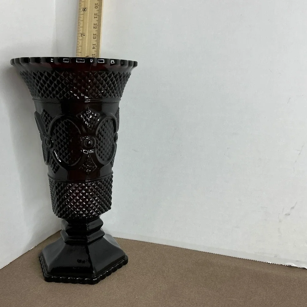 Avon 1876 Cape Cod Ruby Red Glass Vase and Decanter with Stopper Set 2pc Vintage